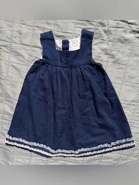 Janie and Jack Romper Dress sz 6 12 mo Navy Blue Corduroy Jumper Year Round EUC